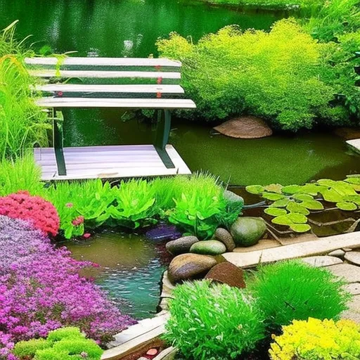 

This image shows a lush garden with a variety of plants and flowers, a wooden bench, and a small pond with a bridge. It is a peaceful and calming setting, perfect for creating a therapeutic garden at home.