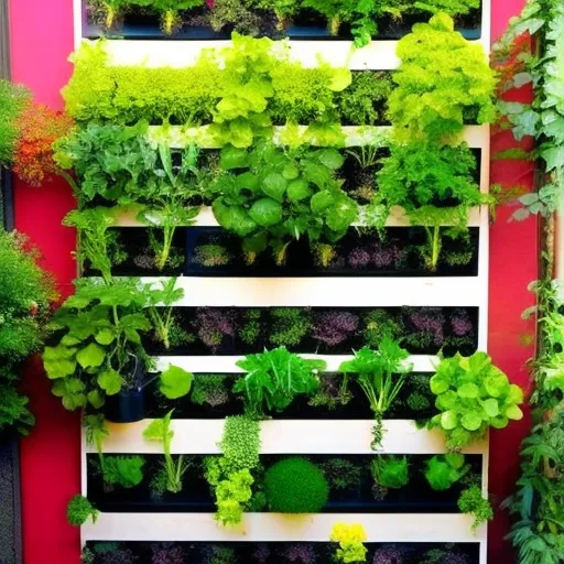

This image shows a vibrant vertical garden made up of a variety of vegetables and herbs. The garden is built on a wall, making it an ideal solution for those looking to maximize their outdoor space. The garden is full of life and color,