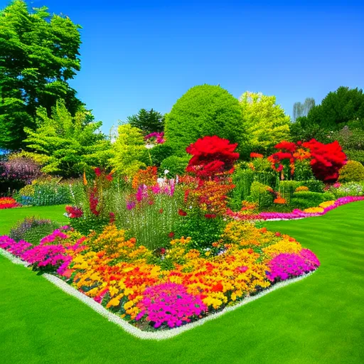 

This image shows a vibrant and colorful garden with a variety of flowers and plants. The garden is full of bright and cheerful colors, with a variety of shapes and sizes of plants, creating a beautiful and eye-catching display. The garden is