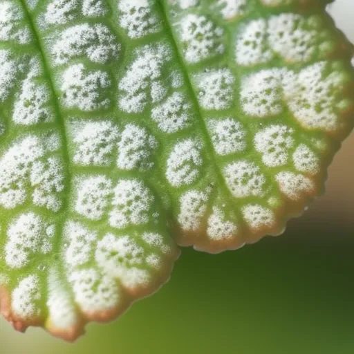 

This image shows a close-up of a plant leaf with a white, powdery substance on its surface. This white substance is a tell-tale sign of a fungal disease, which can cause serious damage to plants if left untreated.