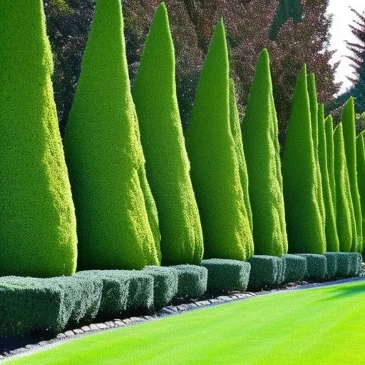 

This image shows a beautiful garden with a hedge of evergreen shrubs that serves as a natural barrier. The hedge provides a sense of security while also adding an aesthetically pleasing element to the garden.