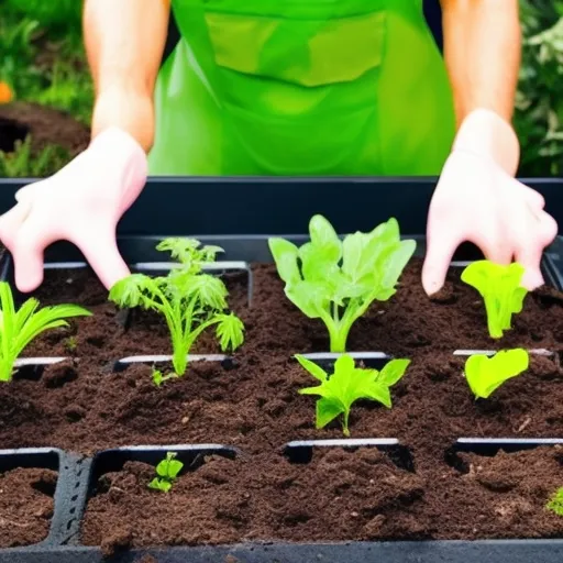 

This image shows a person wearing gardening gloves and holding a seedling tray filled with soil and a variety of vegetable and herb seedlings. The person is smiling, suggesting that they have successfully planted their spring garden. The image illustrates the article about