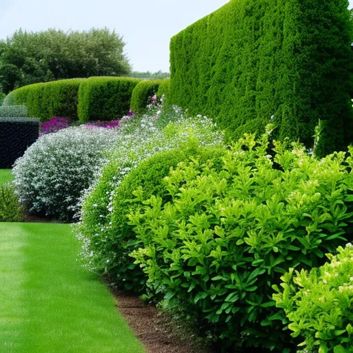 

This image shows a lush, green hedge of shrubs, providing a beautiful and natural border to a garden. The variety of shrubs creates a unique and eye-catching effect, while also providing a natural habitat for wildlife.