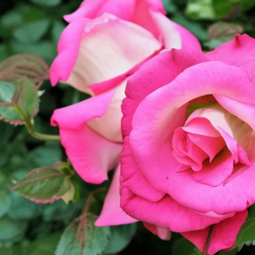 

This image shows a vibrant pink rose bush with lush foliage and several blooming flowers. It is a perfect representation of the hardy and disease-resistant varieties of roses that are available to gardeners.