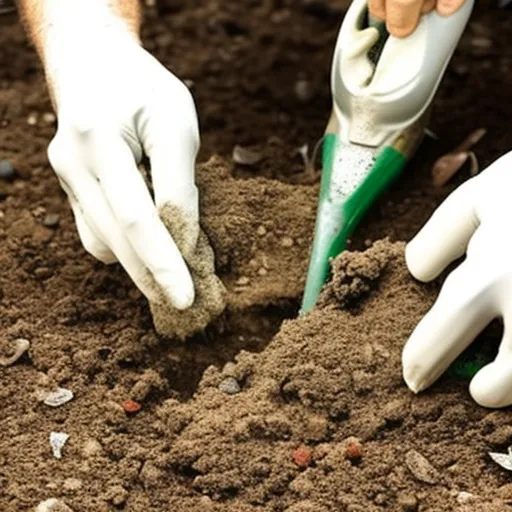 

This image shows a person sowing seeds into a flower bed. The person is wearing gardening gloves and kneeling in the dirt, carefully placing the seeds into the soil. The image illustrates the technique of seed propagation for perennial plants, which is a